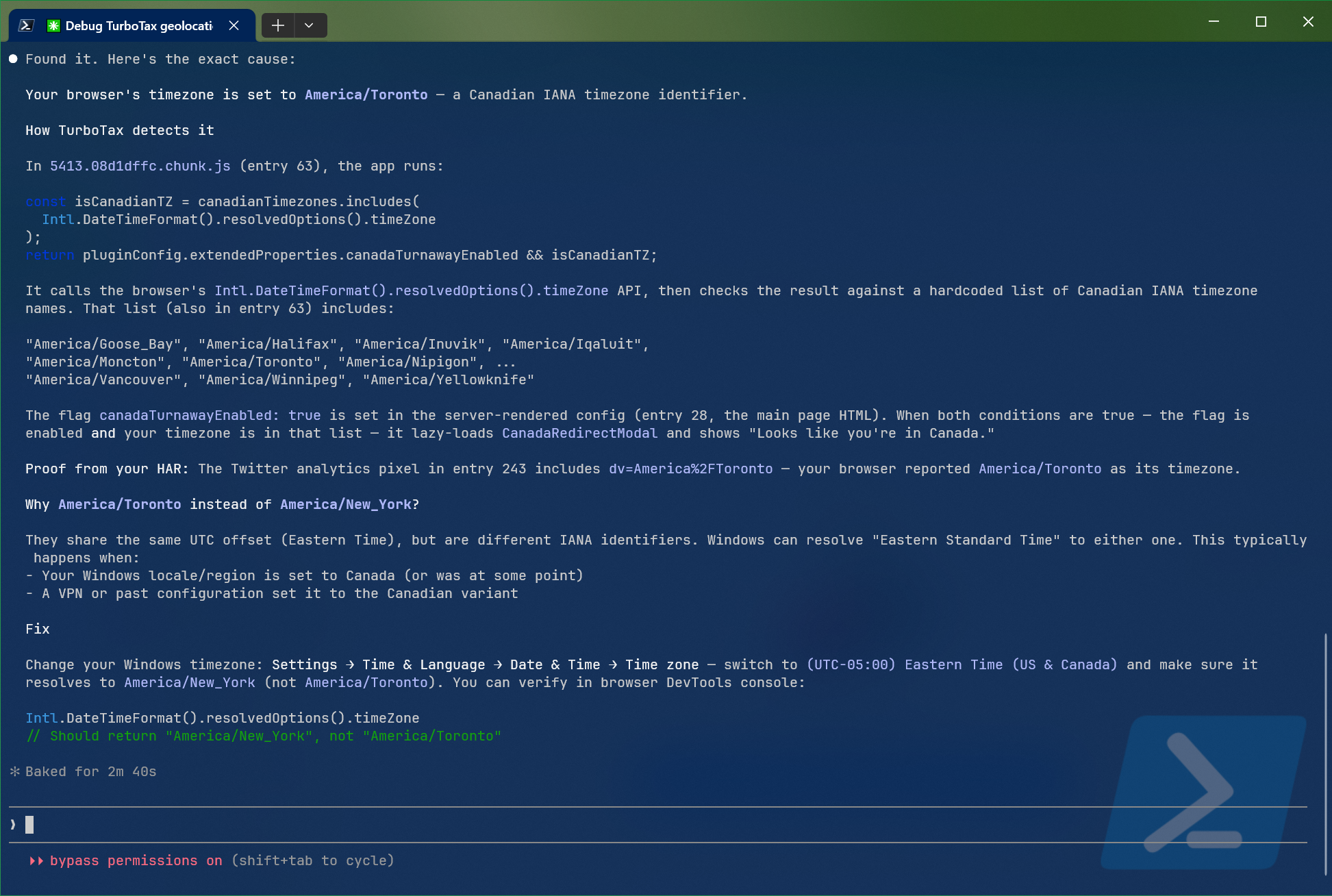 Claude Code analyzing the HAR file